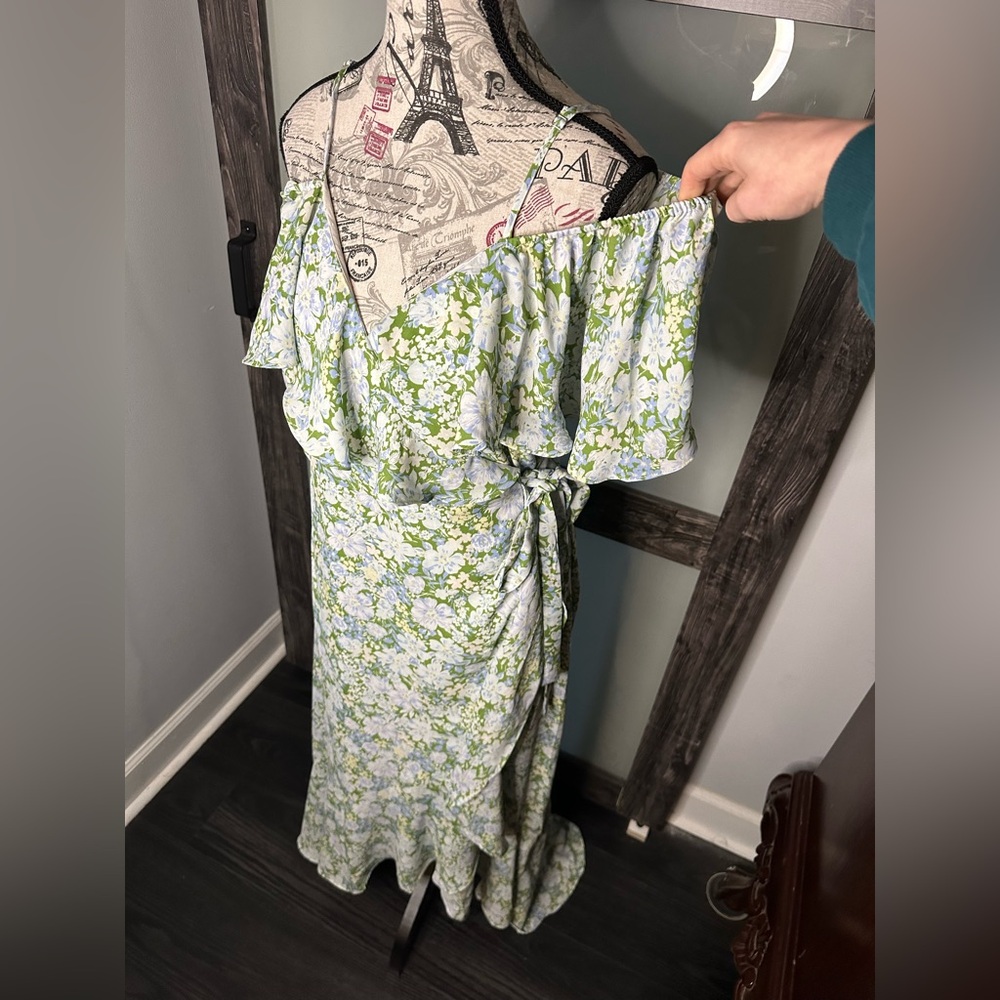 Lulu's Green Floral off the Shoulder Dress
